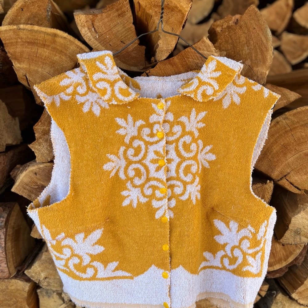 Yellow and White Floral Vest with Soft Texture